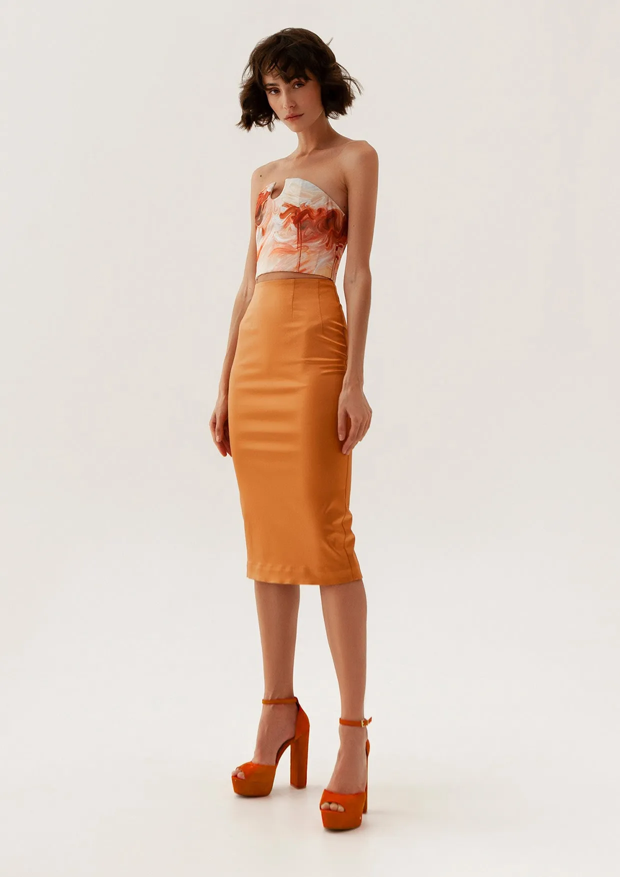 Satin Midi Pencil Skirt