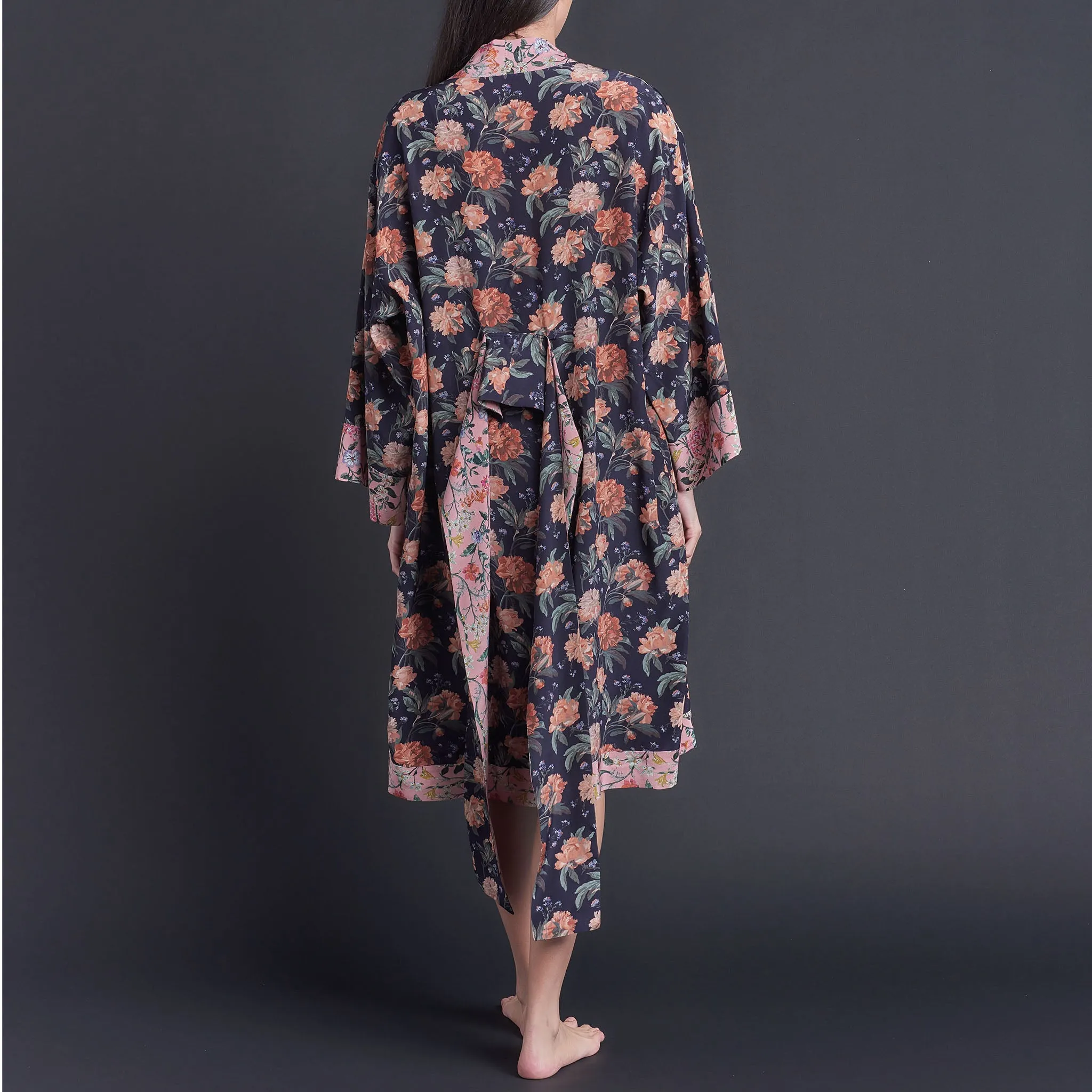 Selene Knee Length Robe in Decadent Dreams Liberty Print Silk Crepe De Chine