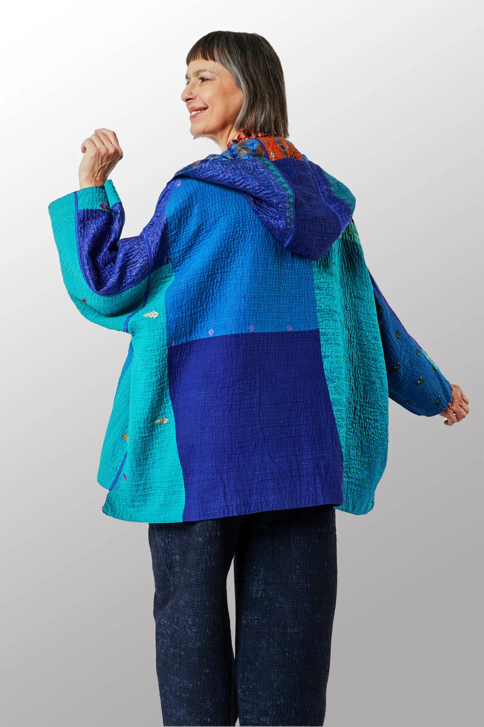 SERPENT SHIBORI TIE DYE HOODIE PONCHO - se4064-org -