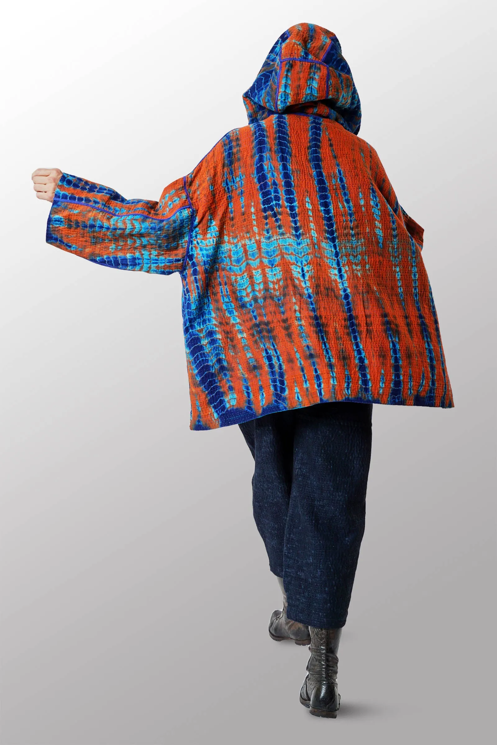 SERPENT SHIBORI TIE DYE HOODIE PONCHO - se4064-org -