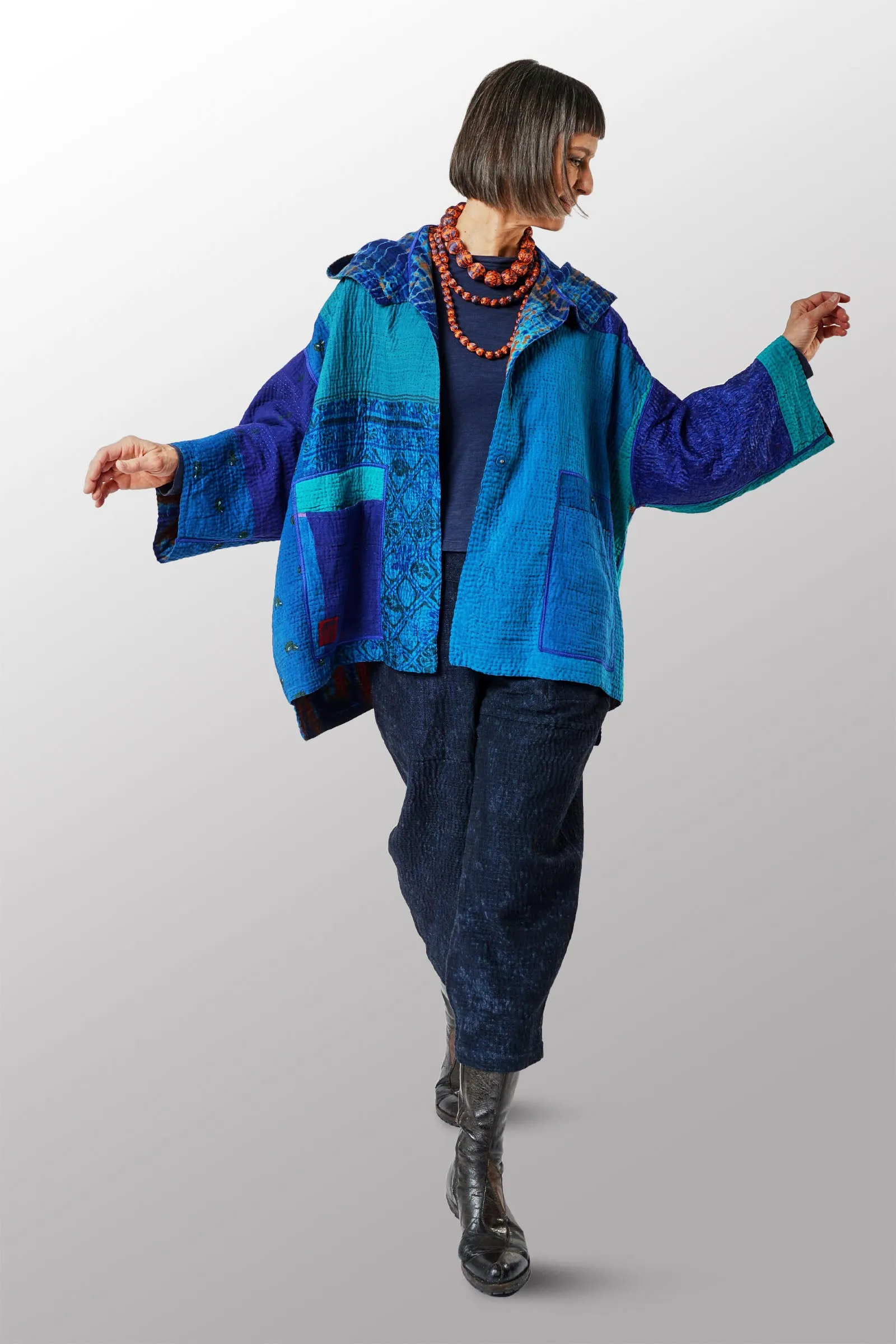 SERPENT SHIBORI TIE DYE HOODIE PONCHO - se4064-org -