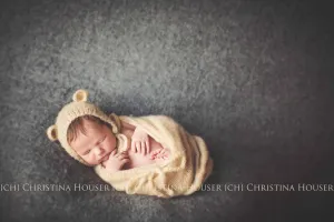 SET Beige Mohair Teddy Bear Hat and Knit Swaddle Cocoon Sack