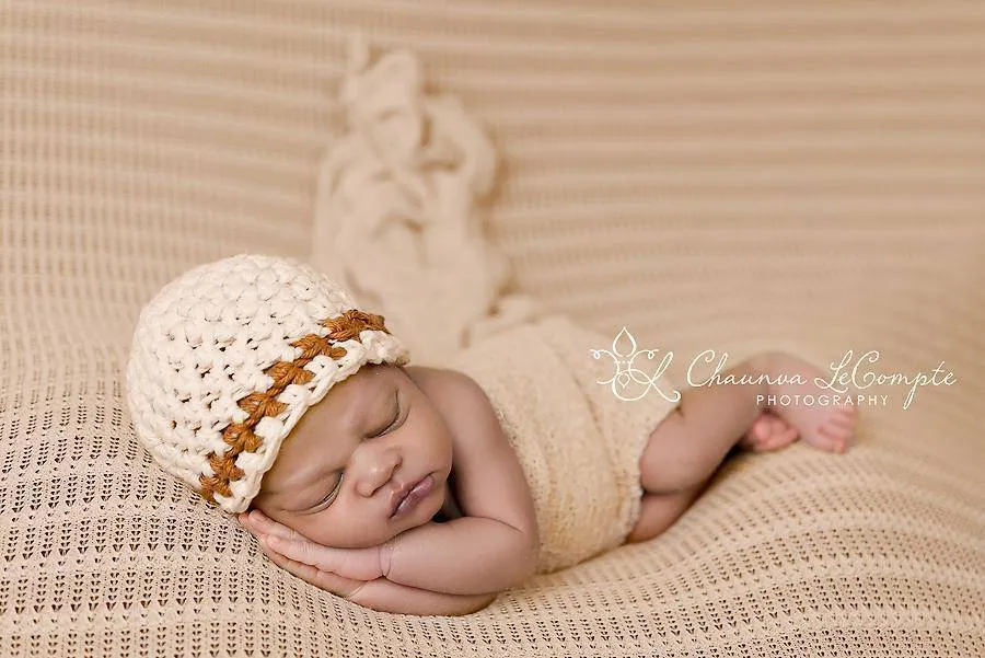 SET Newborn Cream Cotton Striped Hat Stretch Knit Wrap