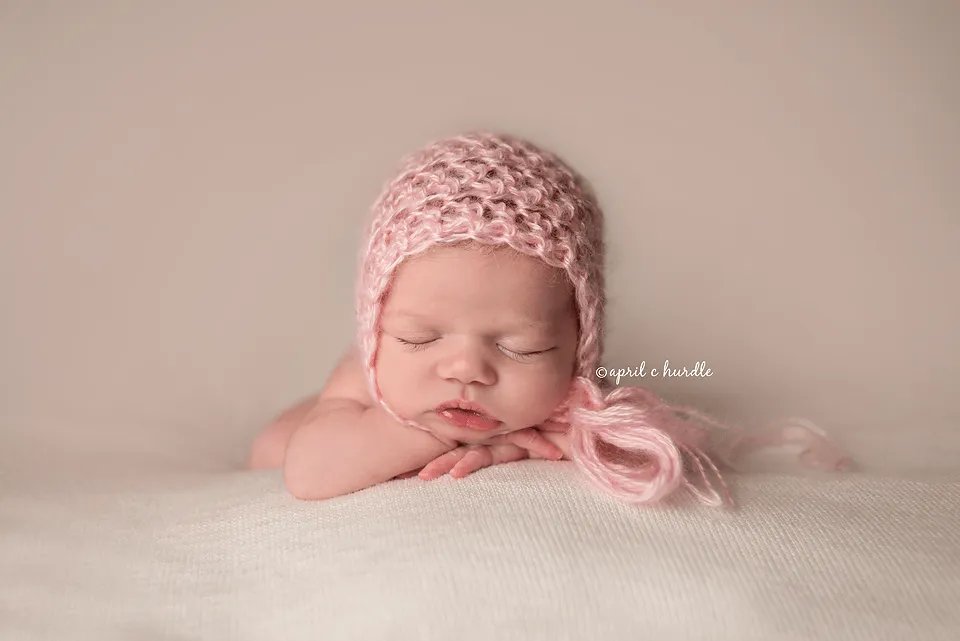 SET Pink Mohair Baby Bonnet Hat and Cream Ruffle Wrap