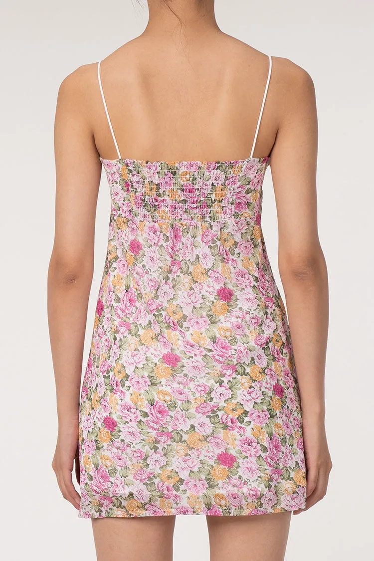 Sexy Plunge Lacey Tie Neck Spaghetti Strap Floral Printed Slip Mini Sundress