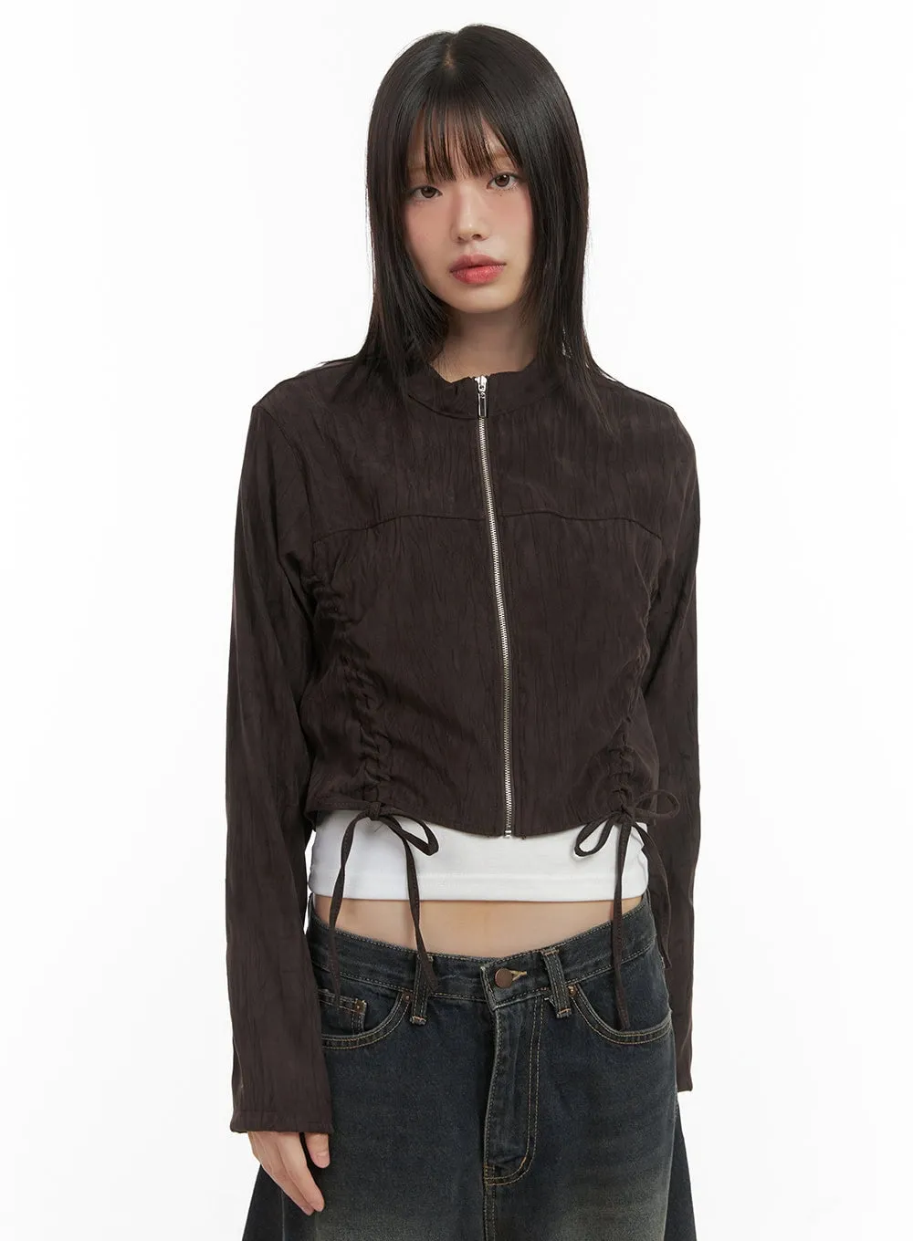 Shirred Suede Slim Crop Jacket CO410