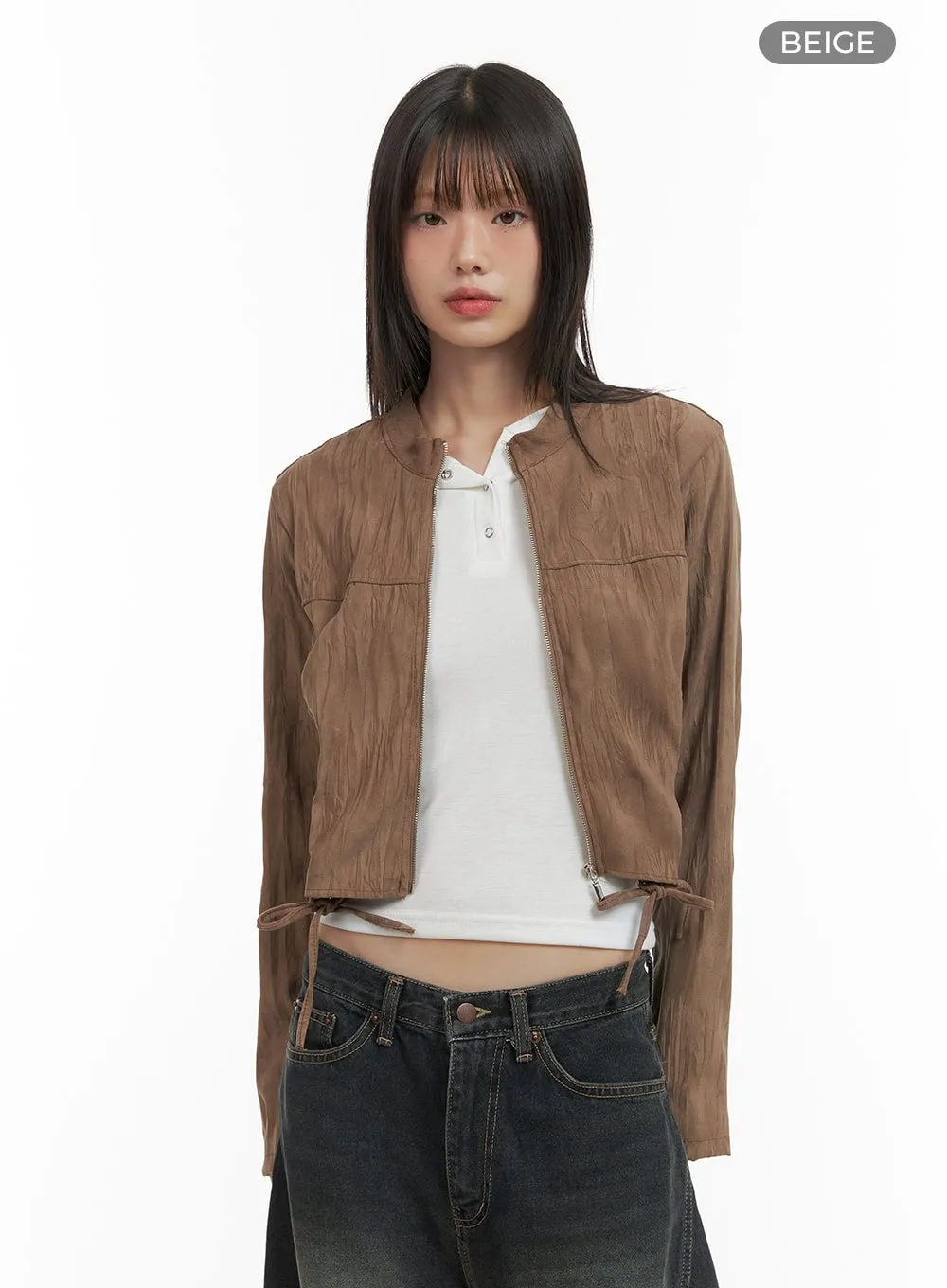 Shirred Suede Slim Crop Jacket CO410