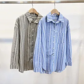 Silky cotton blended stripe shirts