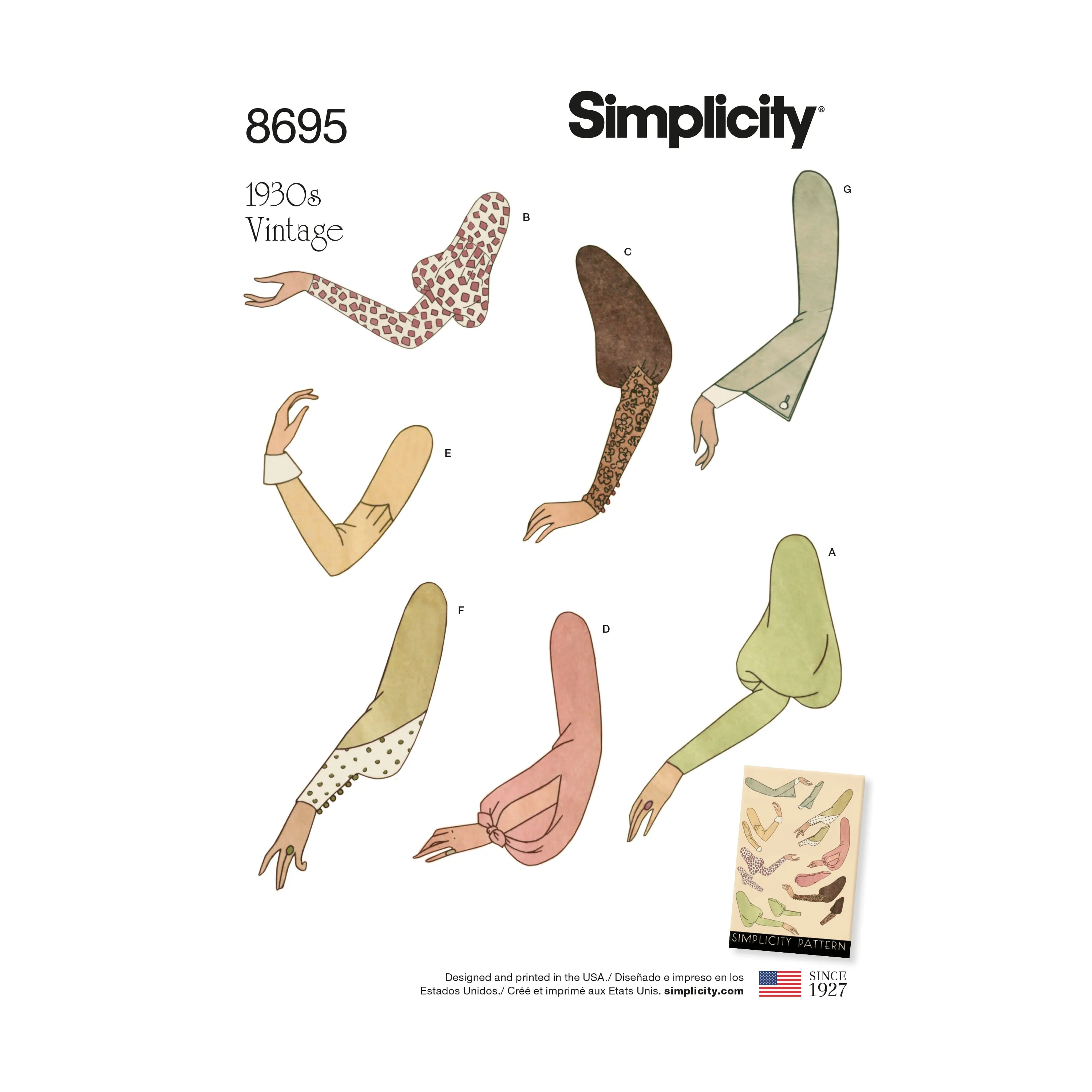 Simplicity Sewing Pattern 8695 Misses' Vintage Set of Sleeves