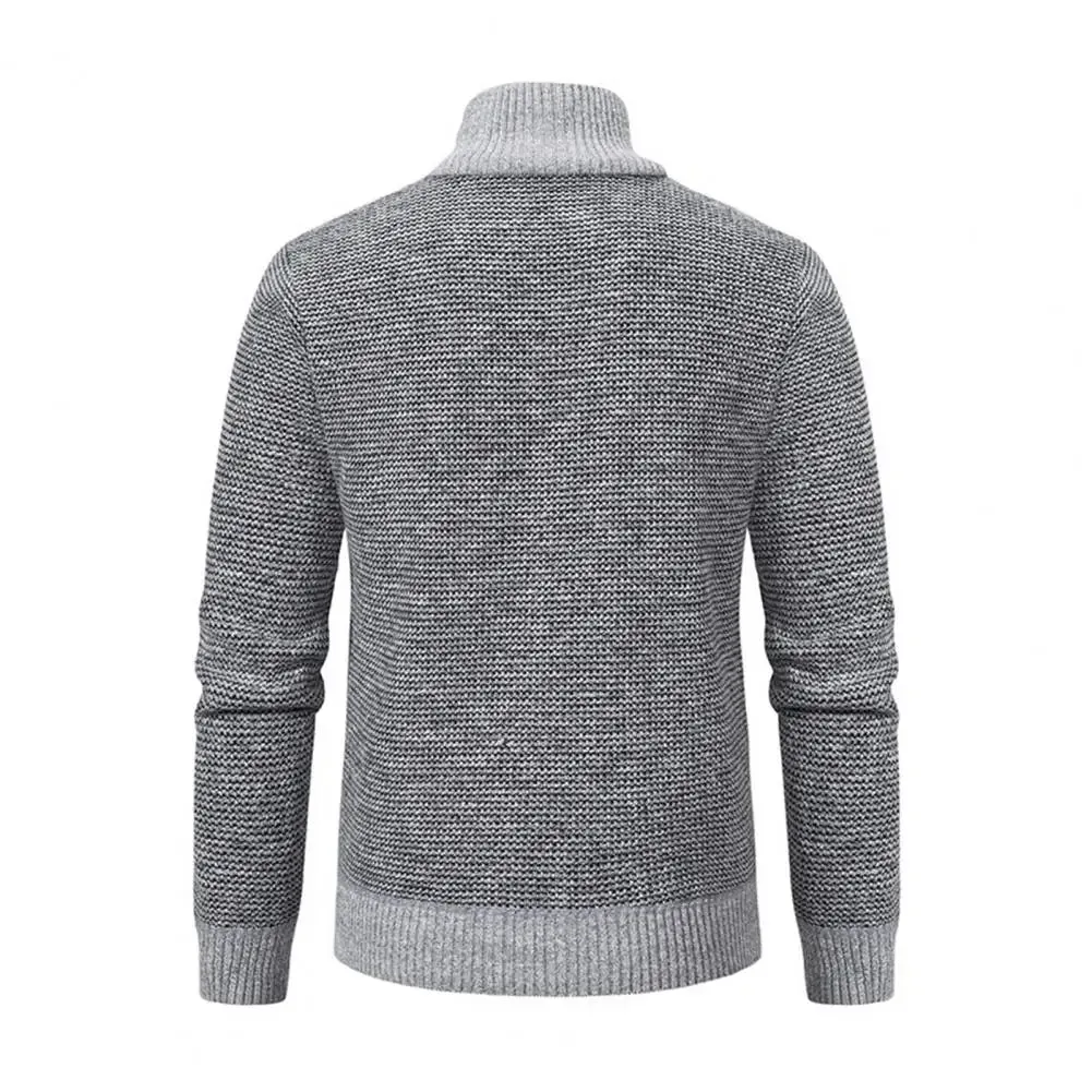 Slim Fit Men Jacket Men's Thickened Knitted Sweater Coat with Pockets