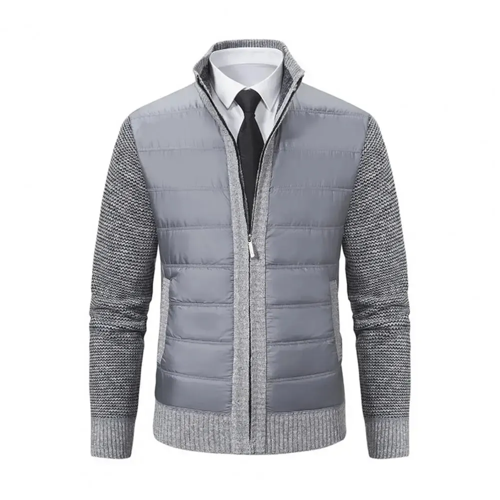 Slim Fit Men Jacket Men's Thickened Knitted Sweater Coat with Pockets