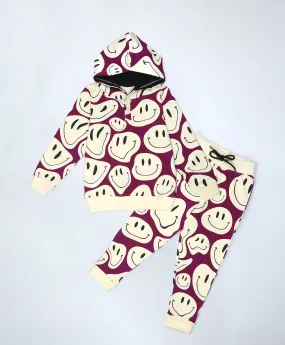 Smiley Pattern Kids Hoodie & Joggers Set