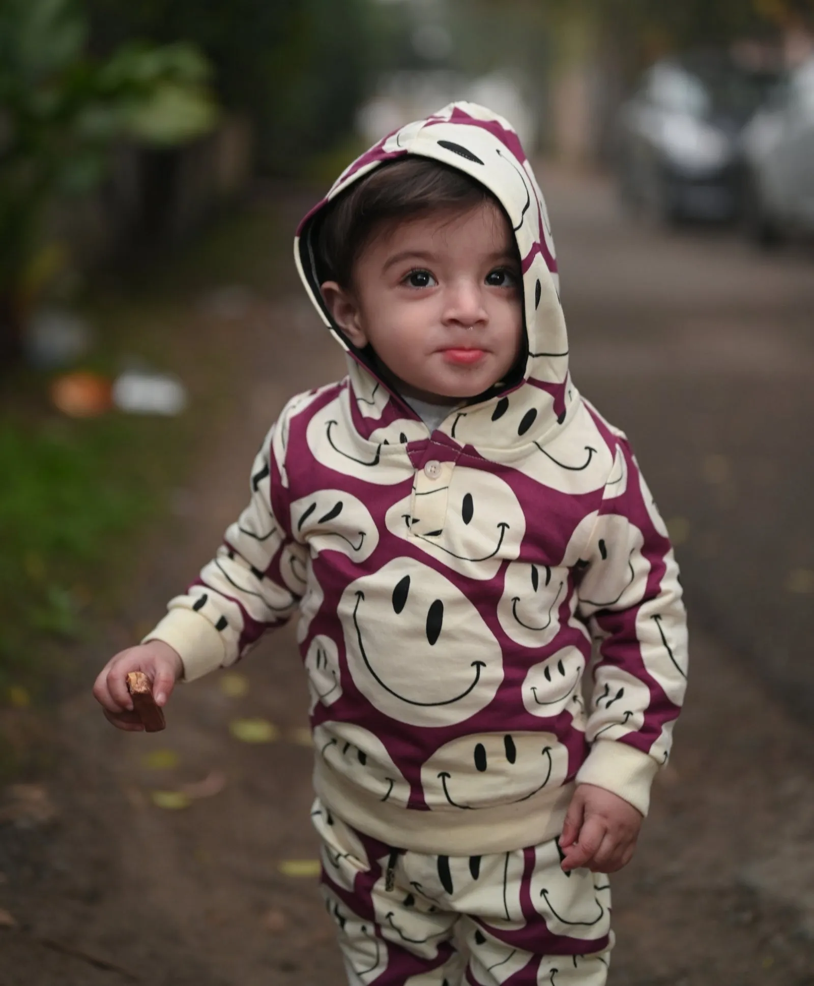 Smiley Pattern Kids Hoodie & Joggers Set