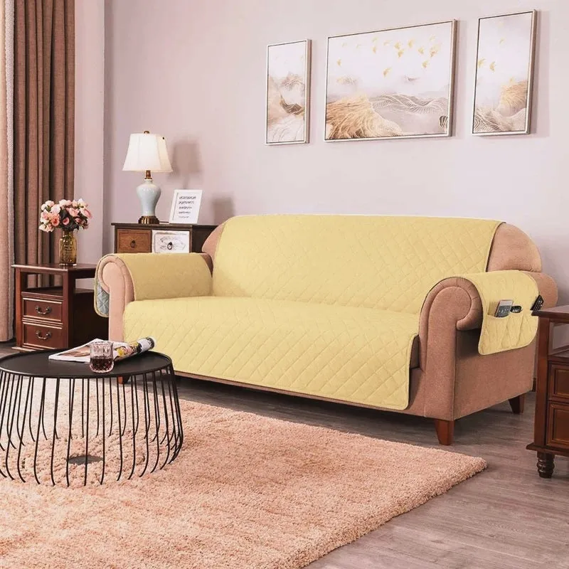 Sofa Cover-Beige With Pockets