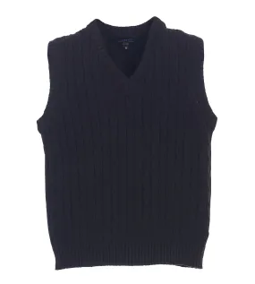 Soft V-Neck Cable Knit Sweater Vest-Black