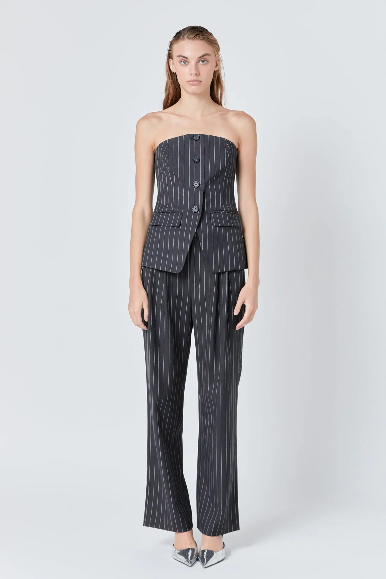 Strapless Pinstriped Vest