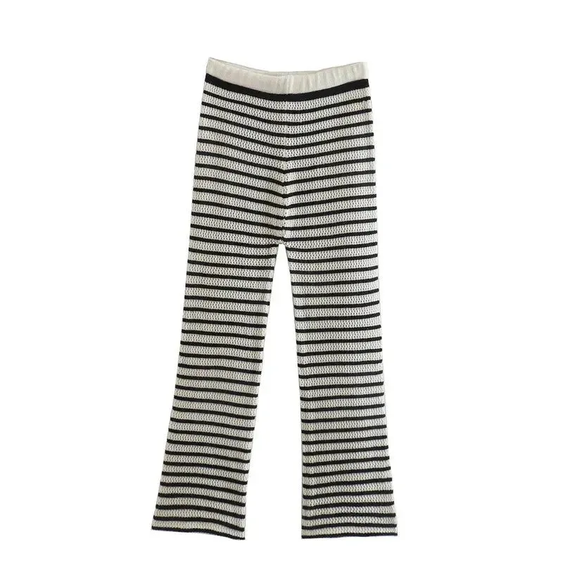 Striped Knitted Halter neck Vest Trousers Set