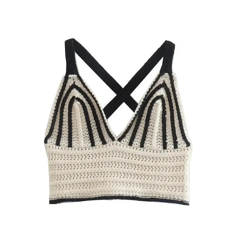 Striped Knitted Halter neck Vest Trousers Set