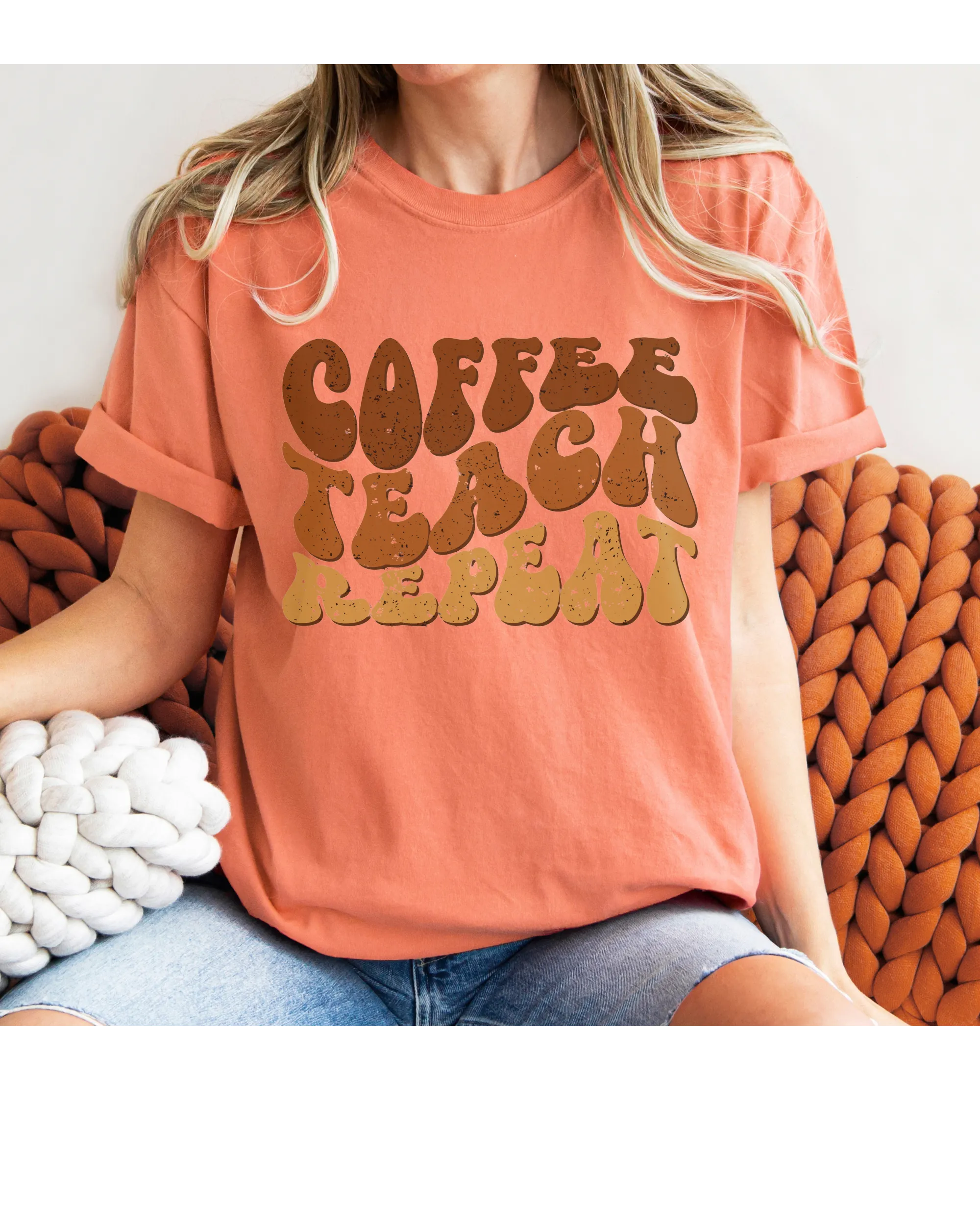 Teacher's Coffee Teach Repeat Comfort Colors® T-Shirt, Retro Funny Design T-Shirt