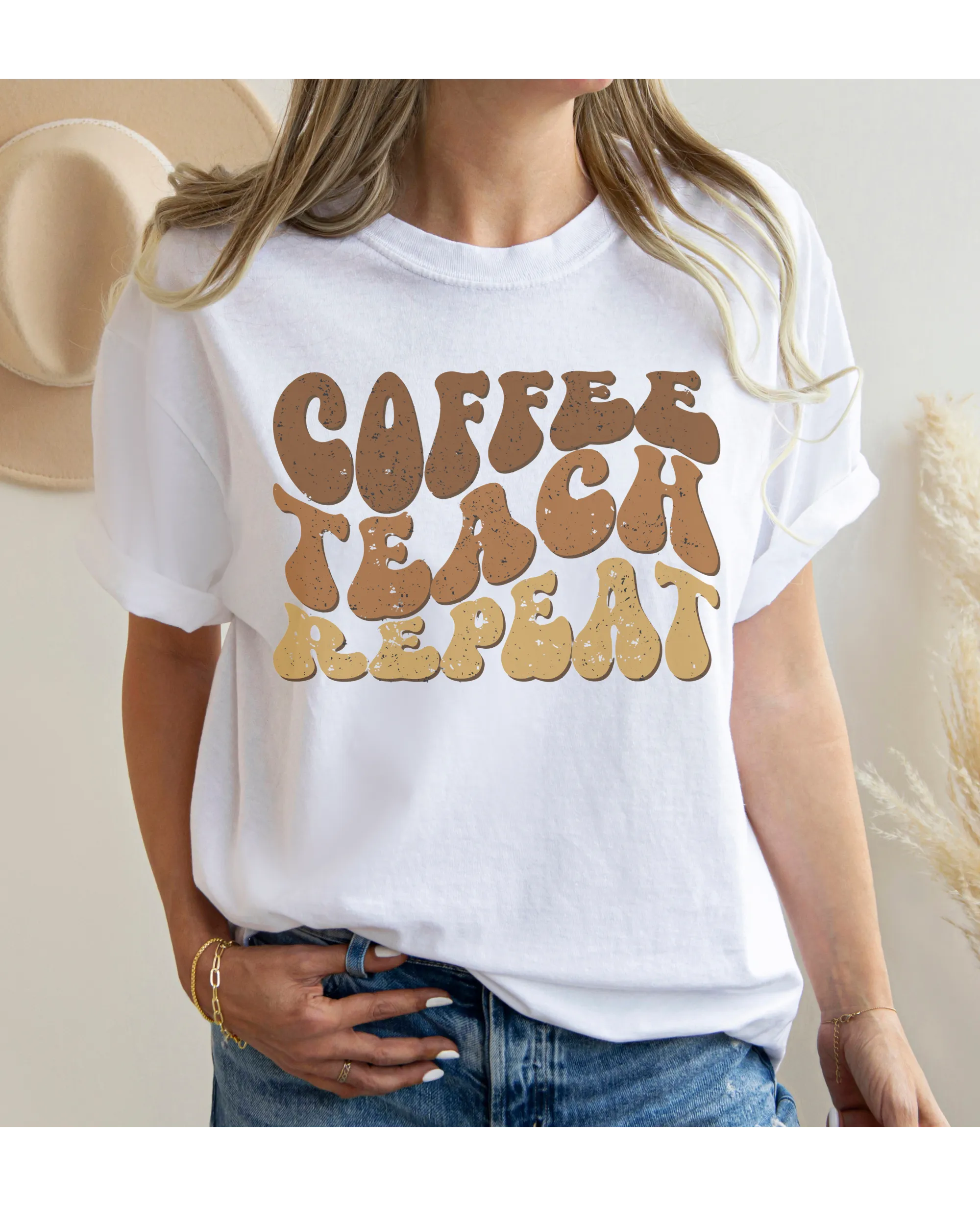 Teacher's Coffee Teach Repeat Comfort Colors® T-Shirt, Retro Funny Design T-Shirt