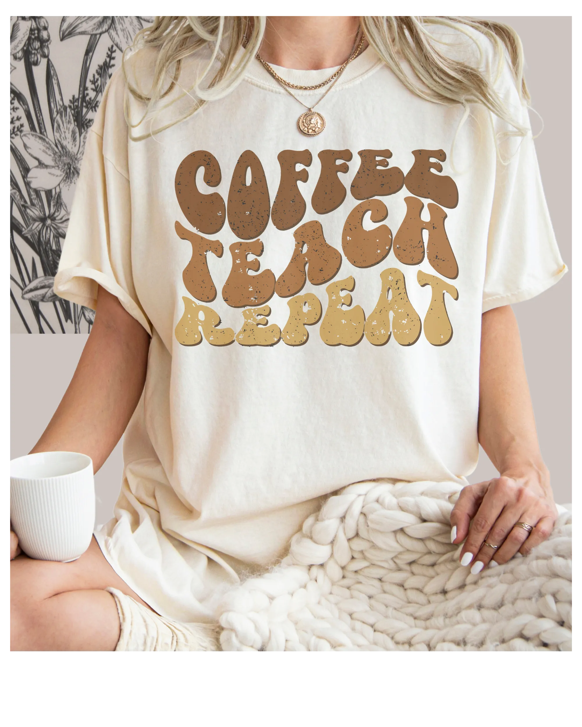 Teacher's Coffee Teach Repeat Comfort Colors® T-Shirt, Retro Funny Design T-Shirt