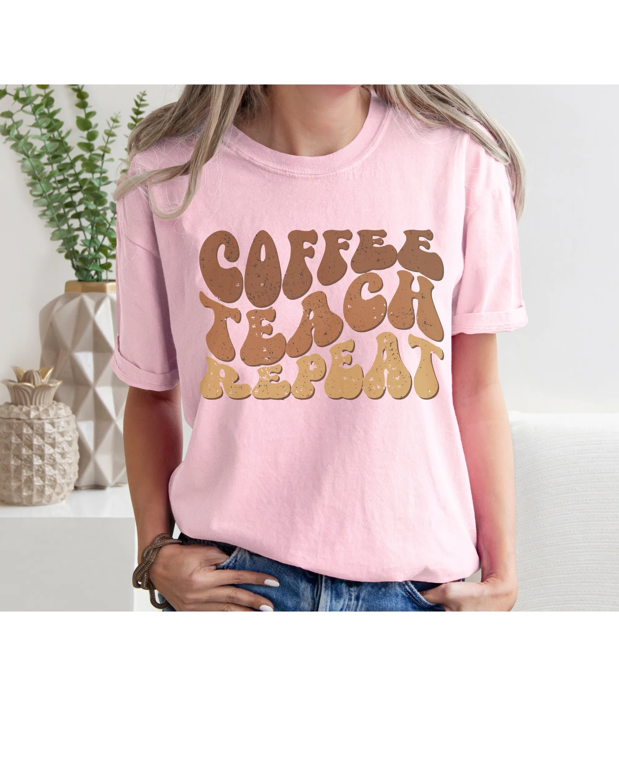 Teacher's Coffee Teach Repeat Comfort Colors® T-Shirt, Retro Funny Design T-Shirt