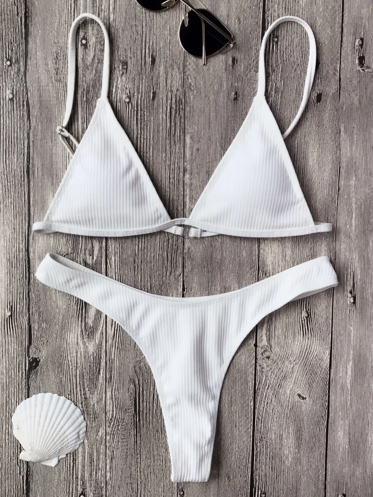 Textured Plunge Bikini Top and Thong Bottoms