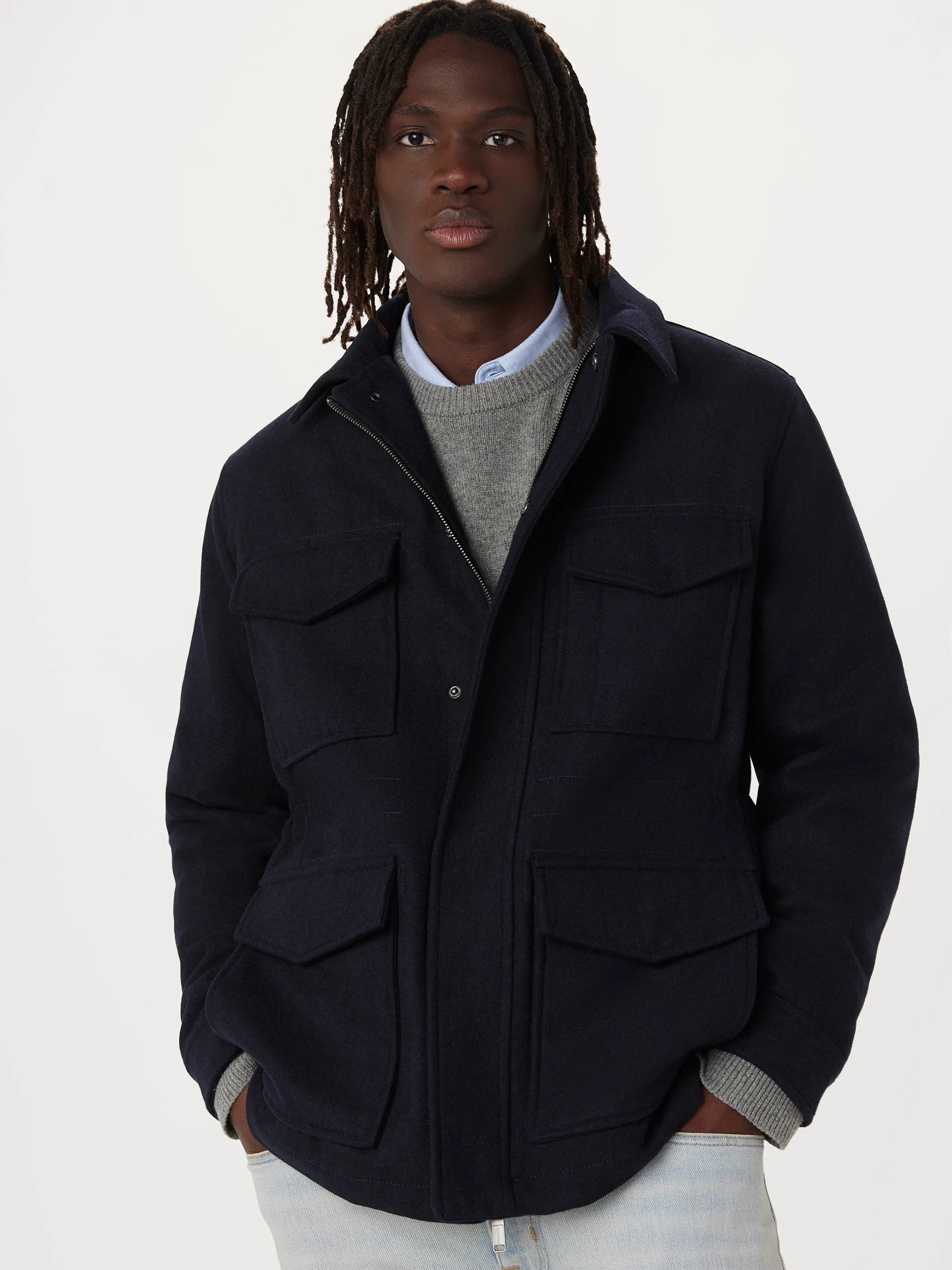 The Recycled Wool Field Jacket in Deep Blue