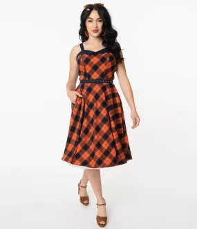 Unique Vintage Orange & Dark Navy Plaid Rachel Swing Dress (L  ONLY)