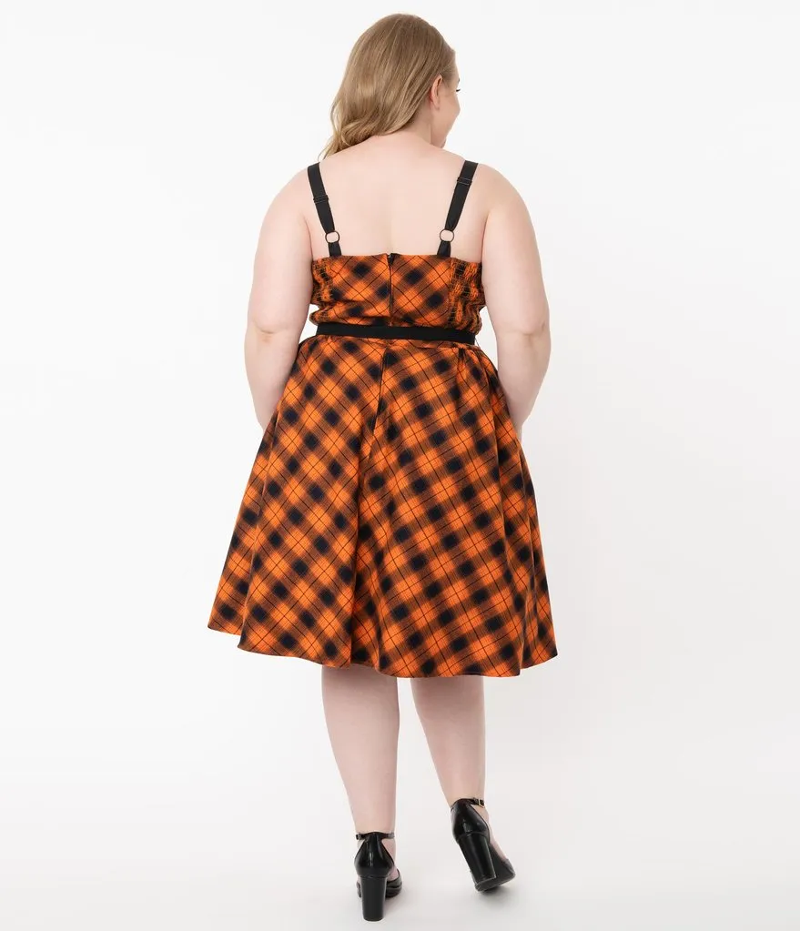 Unique Vintage Orange & Dark Navy Plaid Rachel Swing Dress (L  ONLY)