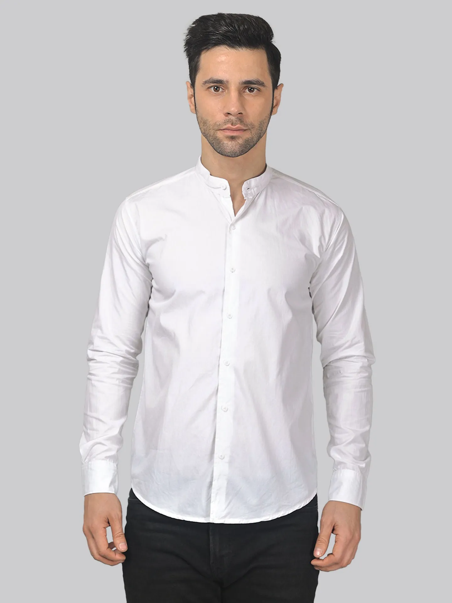 Urban-chic TryBuy Premium Solid White Cotton Button-Up Shirt For Men