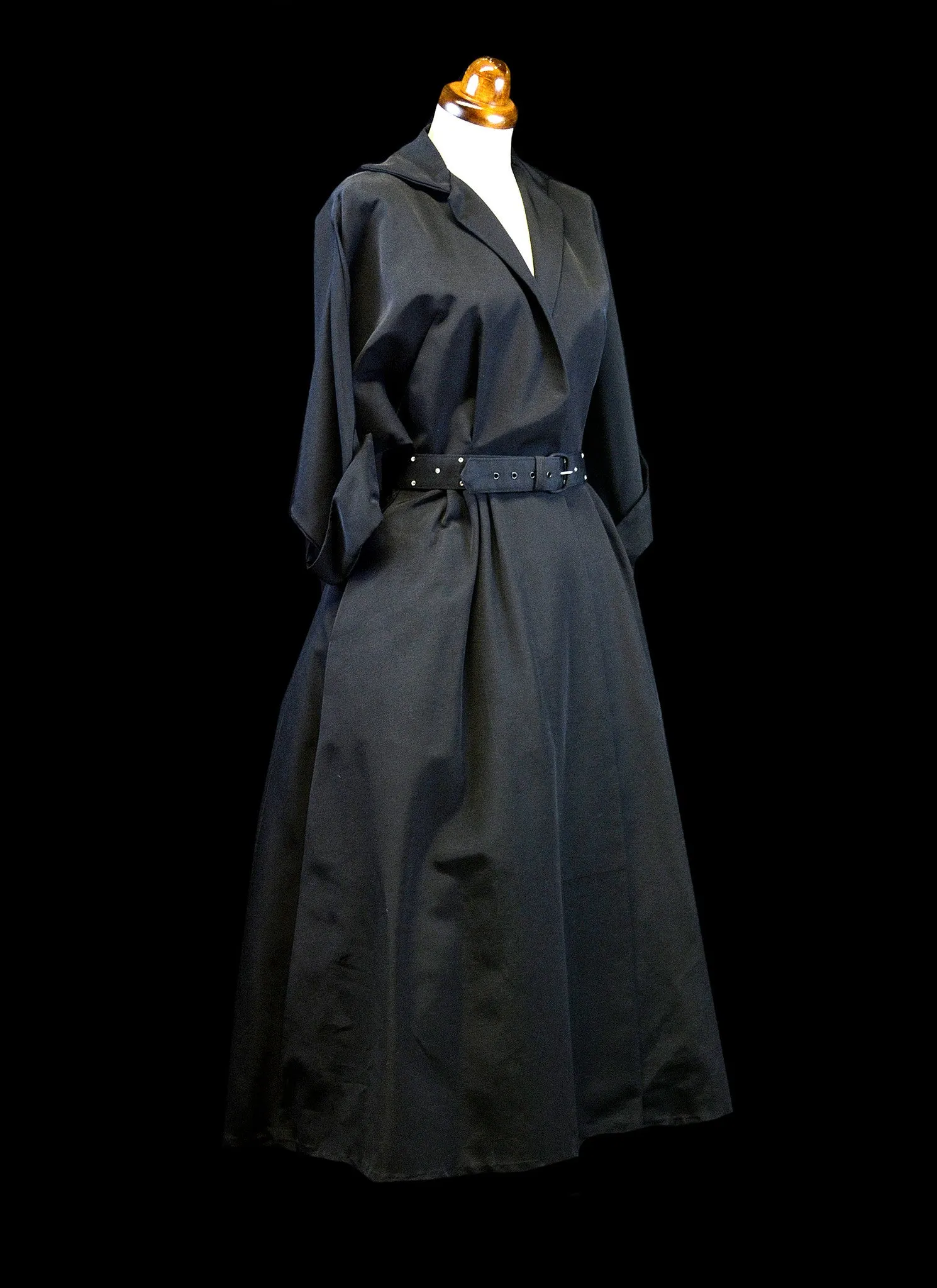 Vintage 1950s Black Gabardine Dress Coat