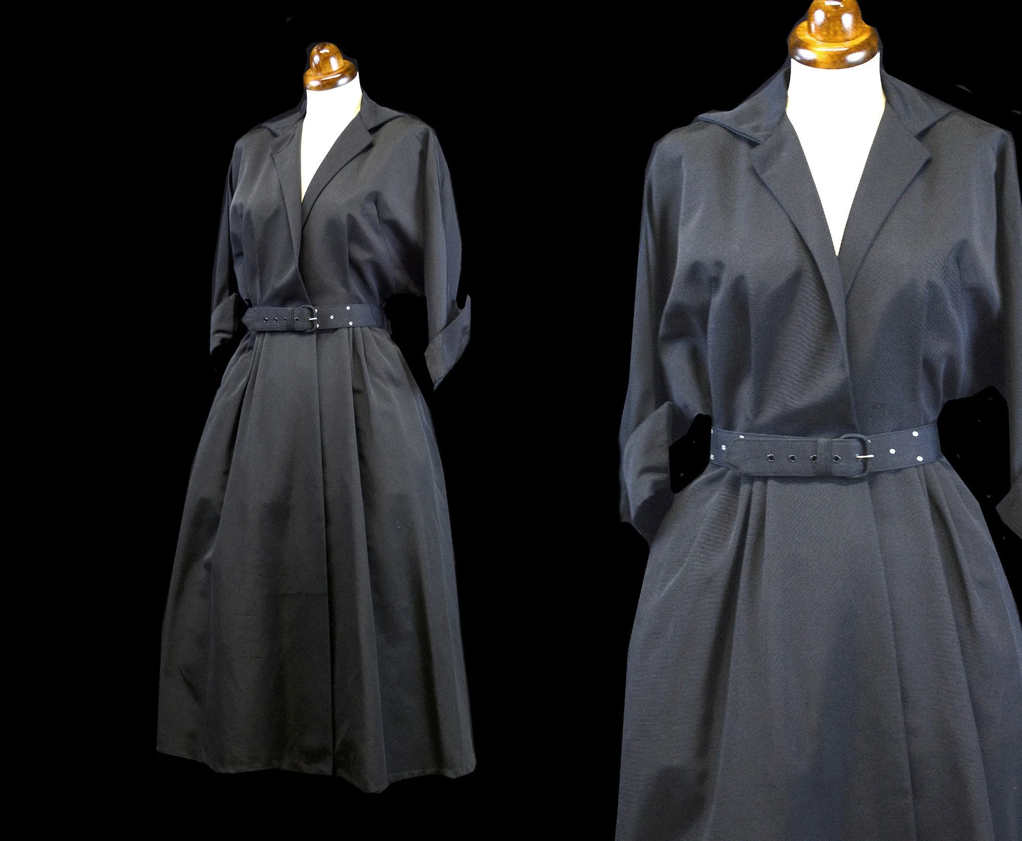 Vintage 1950s Black Gabardine Dress Coat