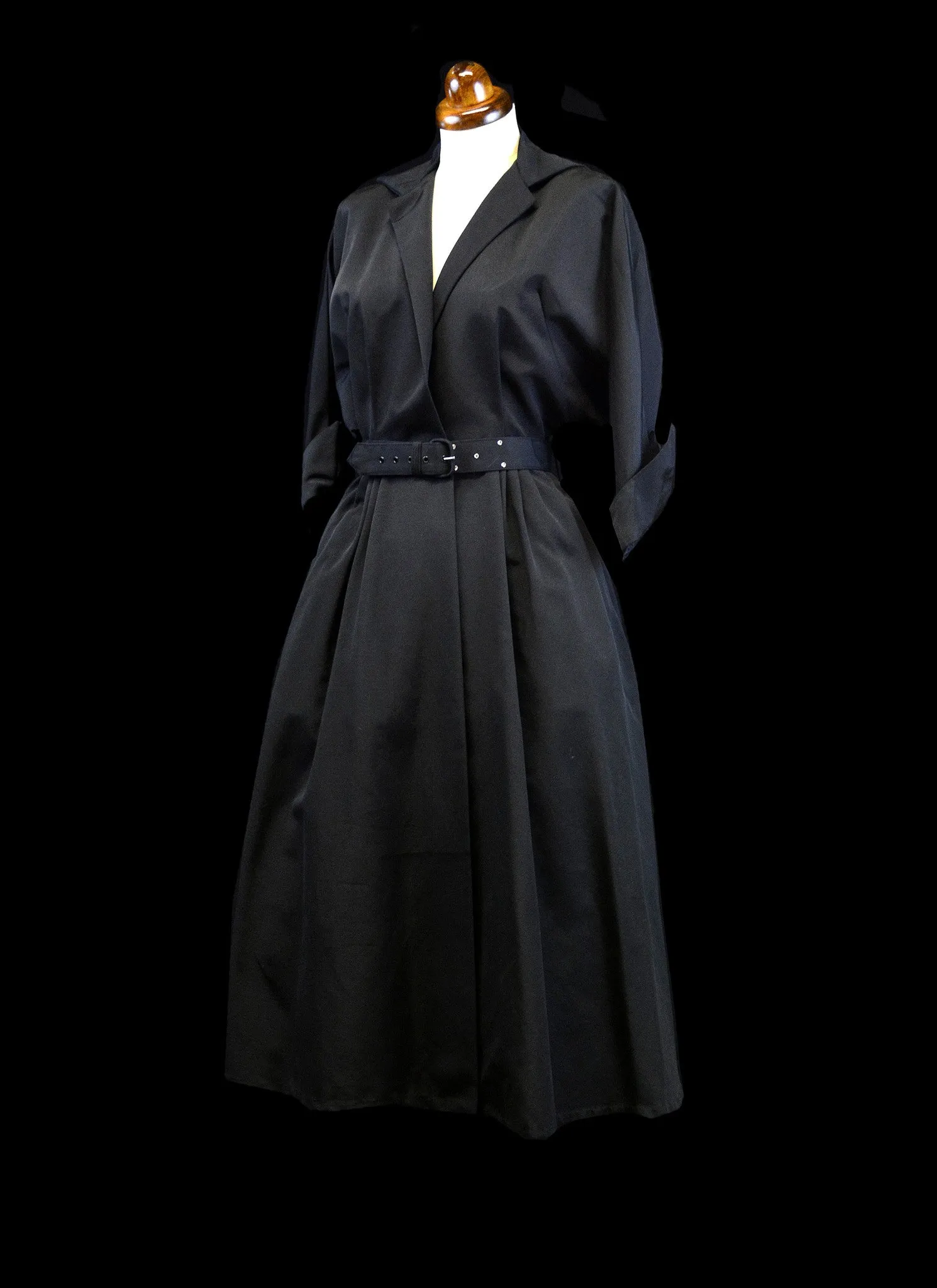 Vintage 1950s Black Gabardine Dress Coat