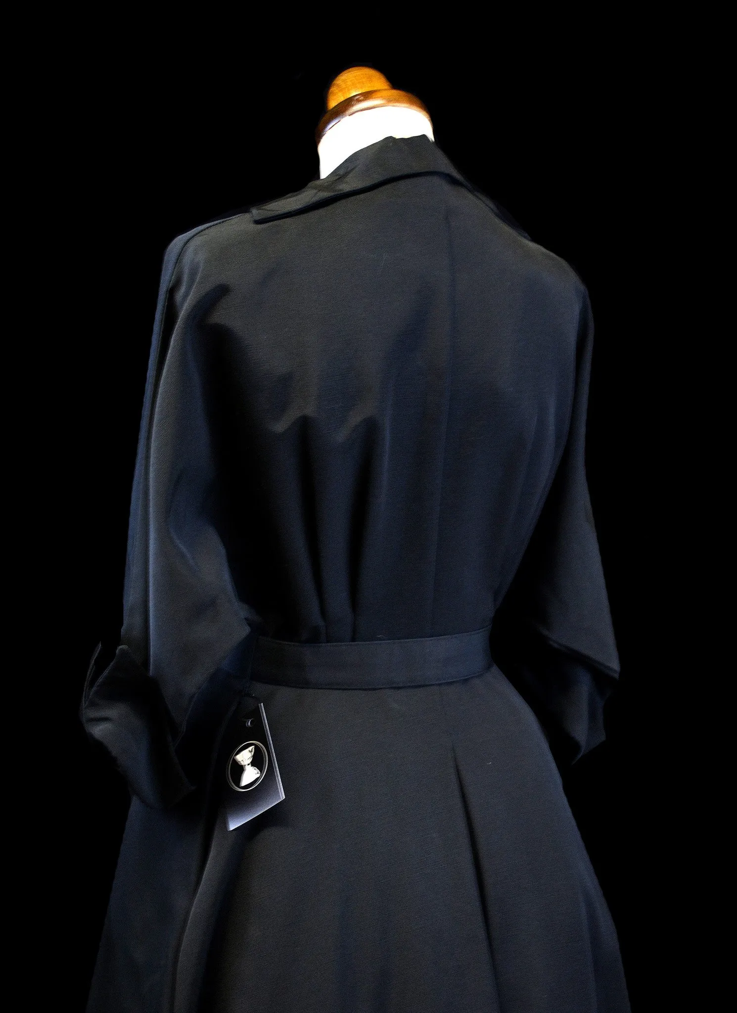 Vintage 1950s Black Gabardine Dress Coat