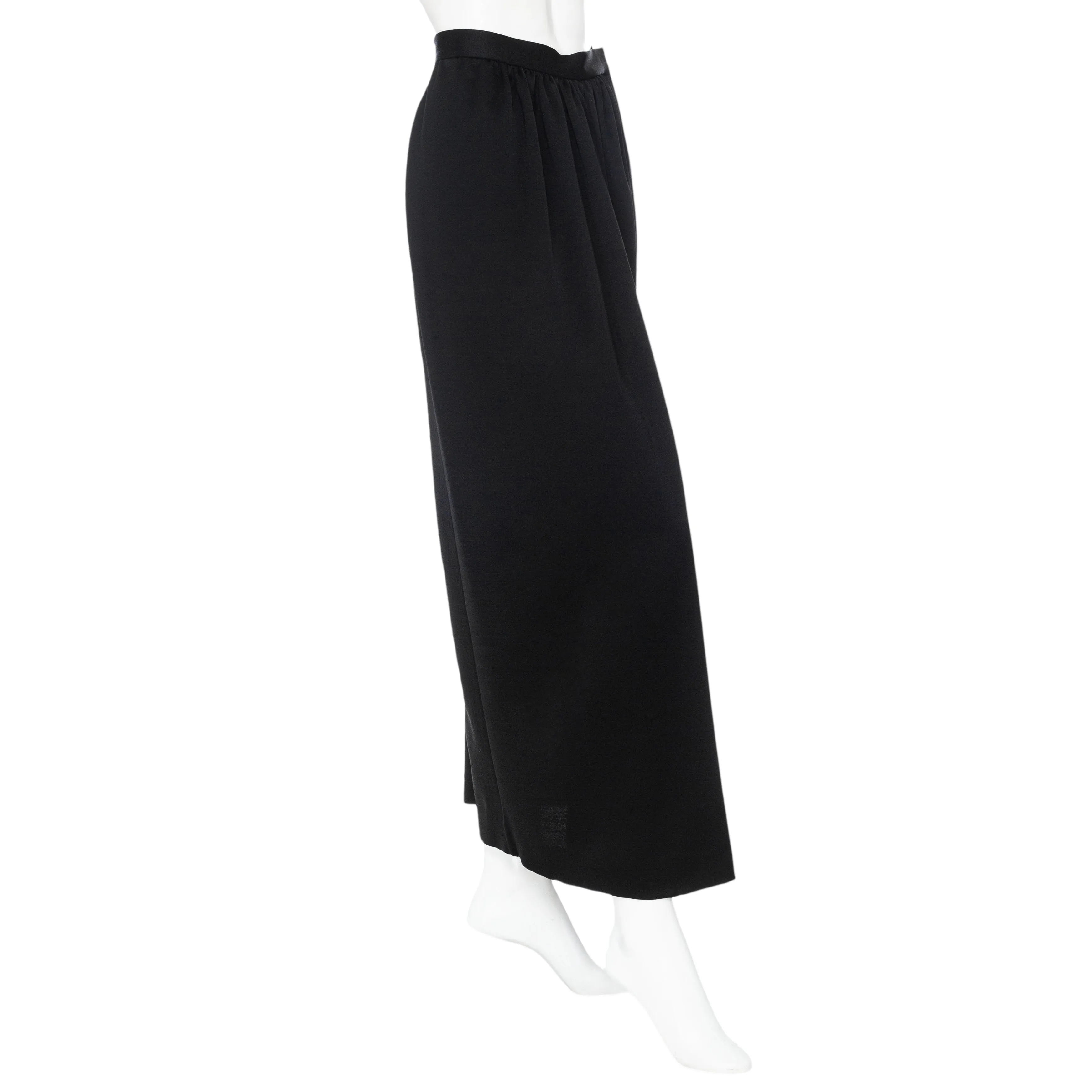 Vintage Black Wool-Blend Wrap Maxi Skirt