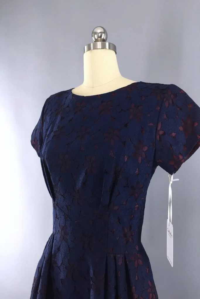 Vintage Navy Blue Lace Peplum Dress