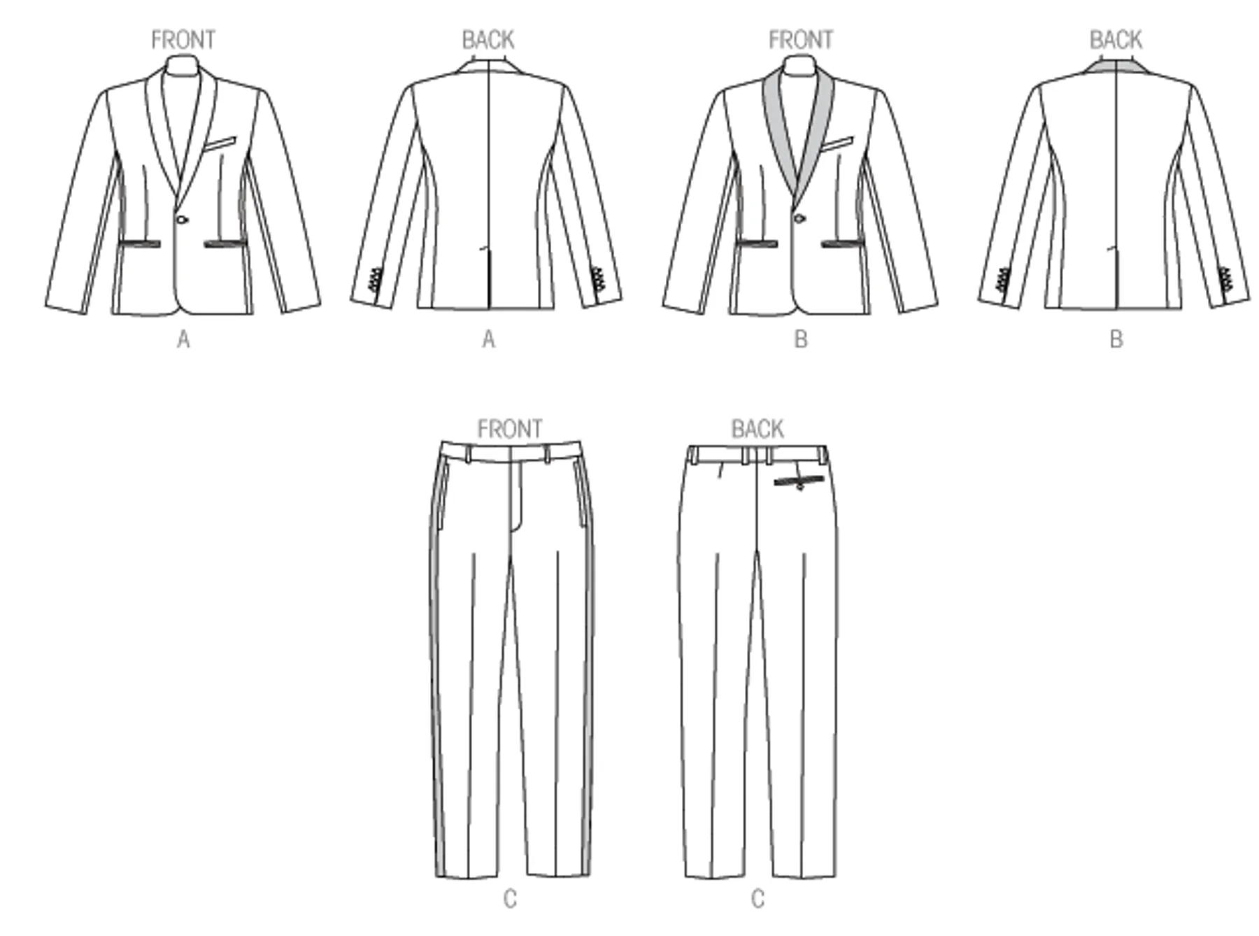 Vogue Pattern V9097 Men's Shawl Collar Tuxedo Suit - Jackets & Trousers