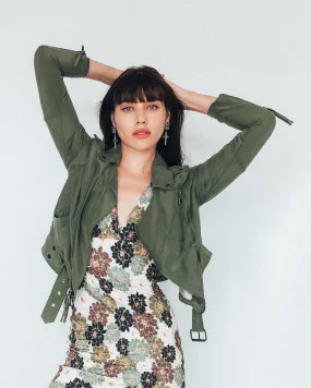 WASHED HABOTAI KALYSIE MOTO JACKET in CAMO GREEN