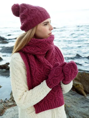 West End Knitwear | Leaf Design | Aran Cable Knit Scarf | Women's