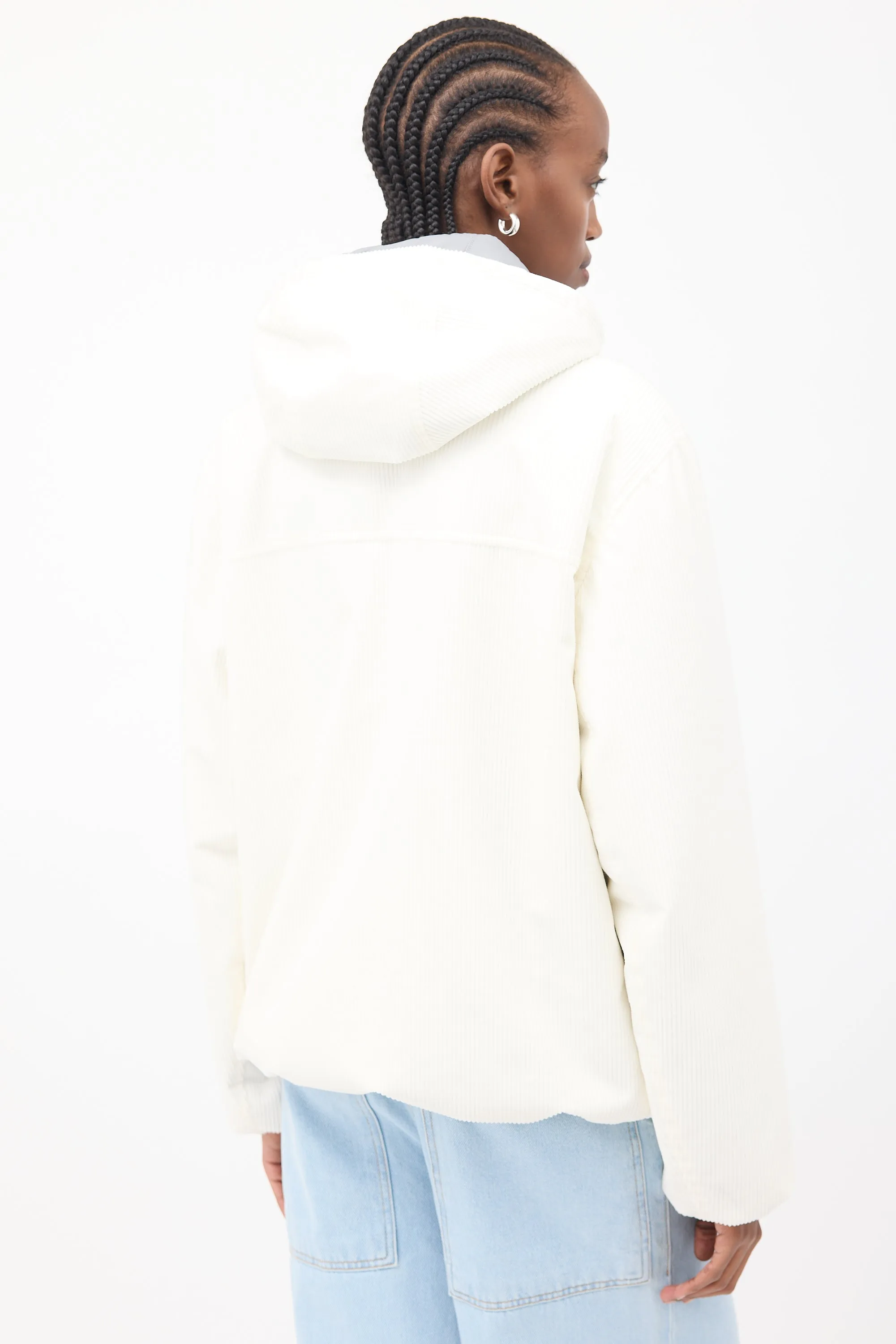 White Corduroy Logo Puffer Jacket