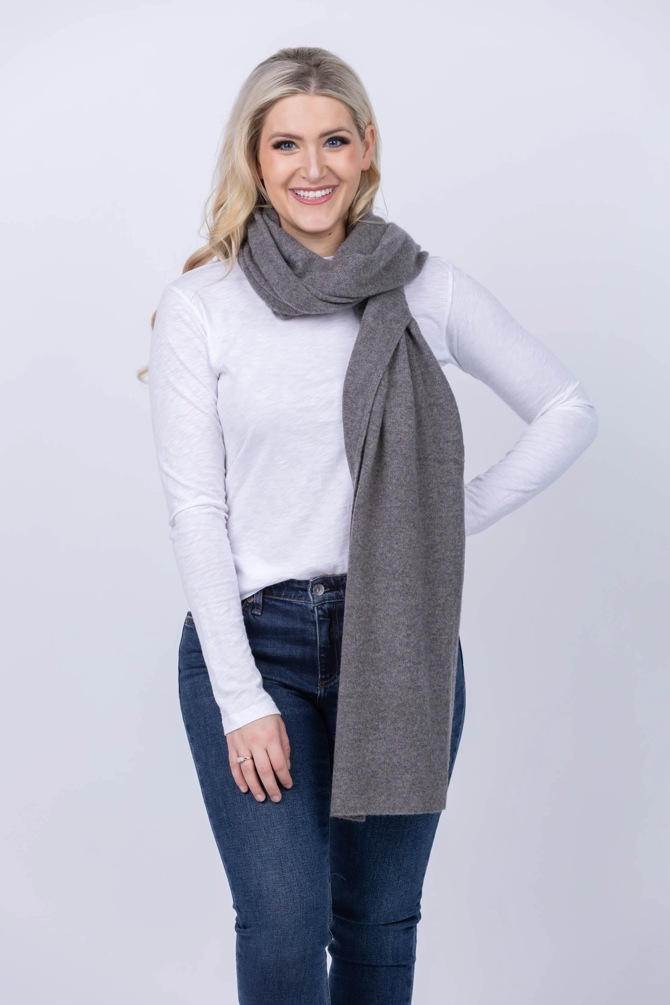 White   Warren Cashmere Scarf in Driftwood Heather