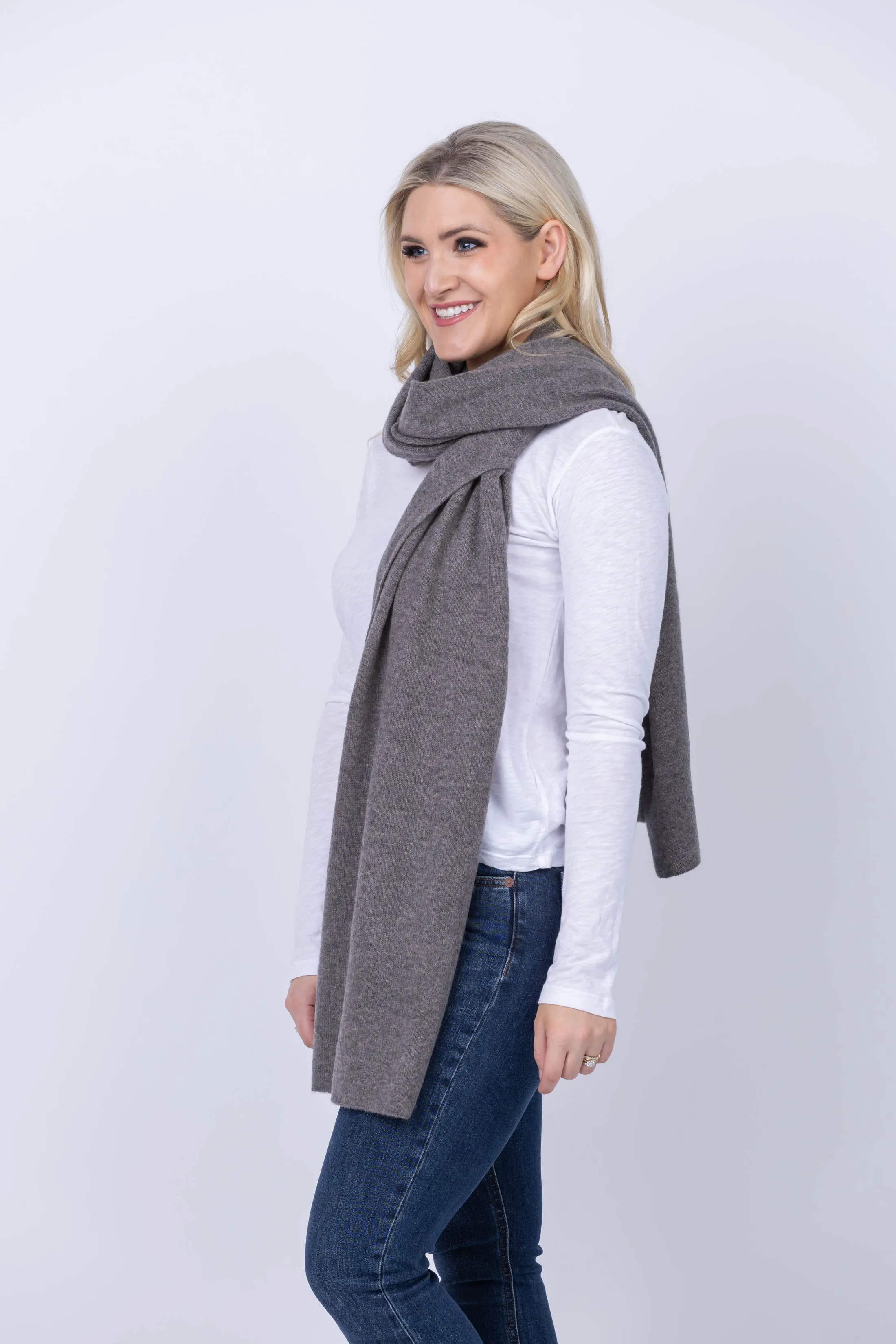 White   Warren Cashmere Scarf in Driftwood Heather