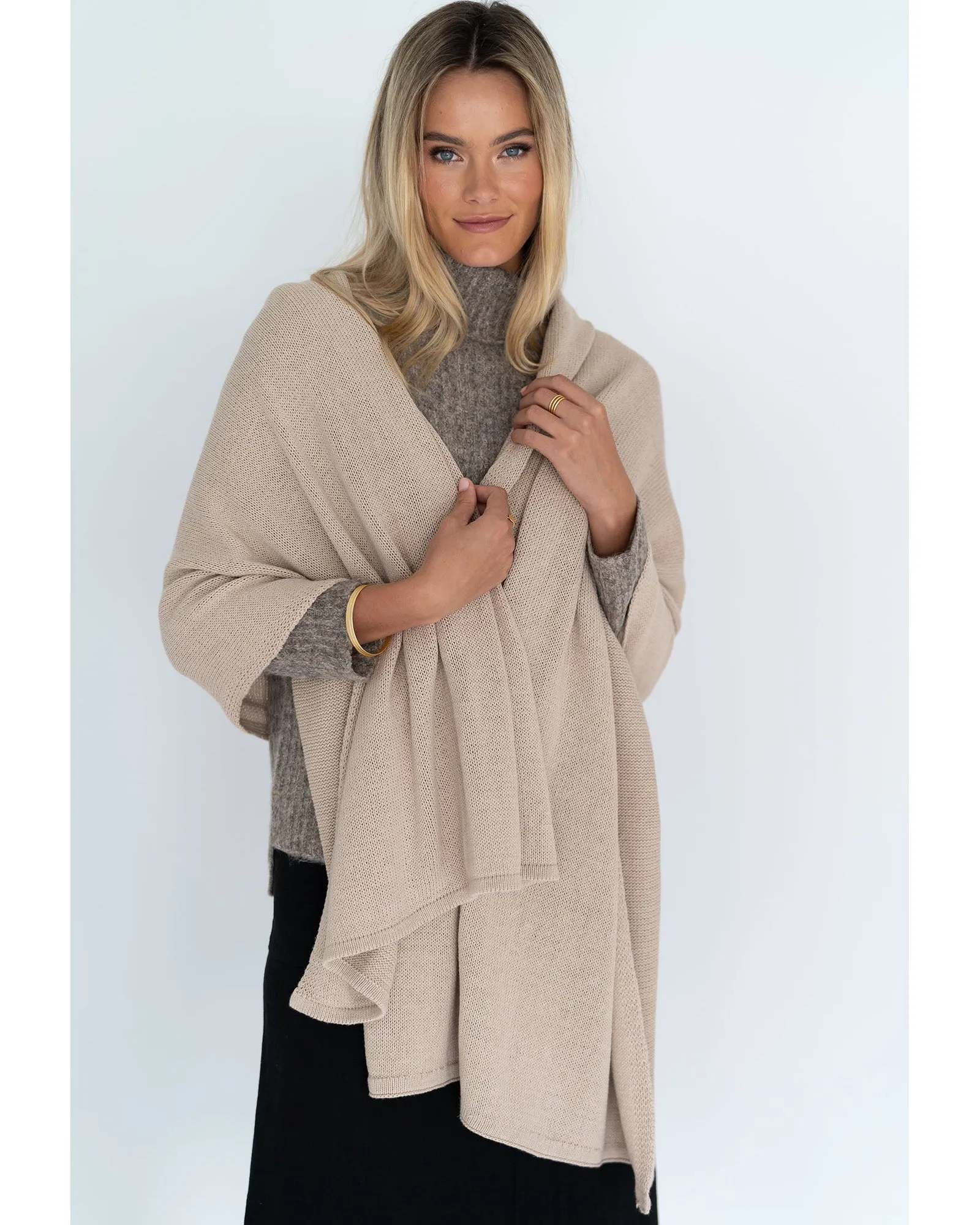 Wide Wrap Scarf in Latte