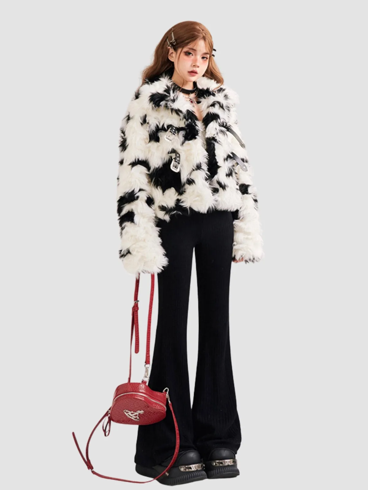 WLS Black & White Plush Fur Coat