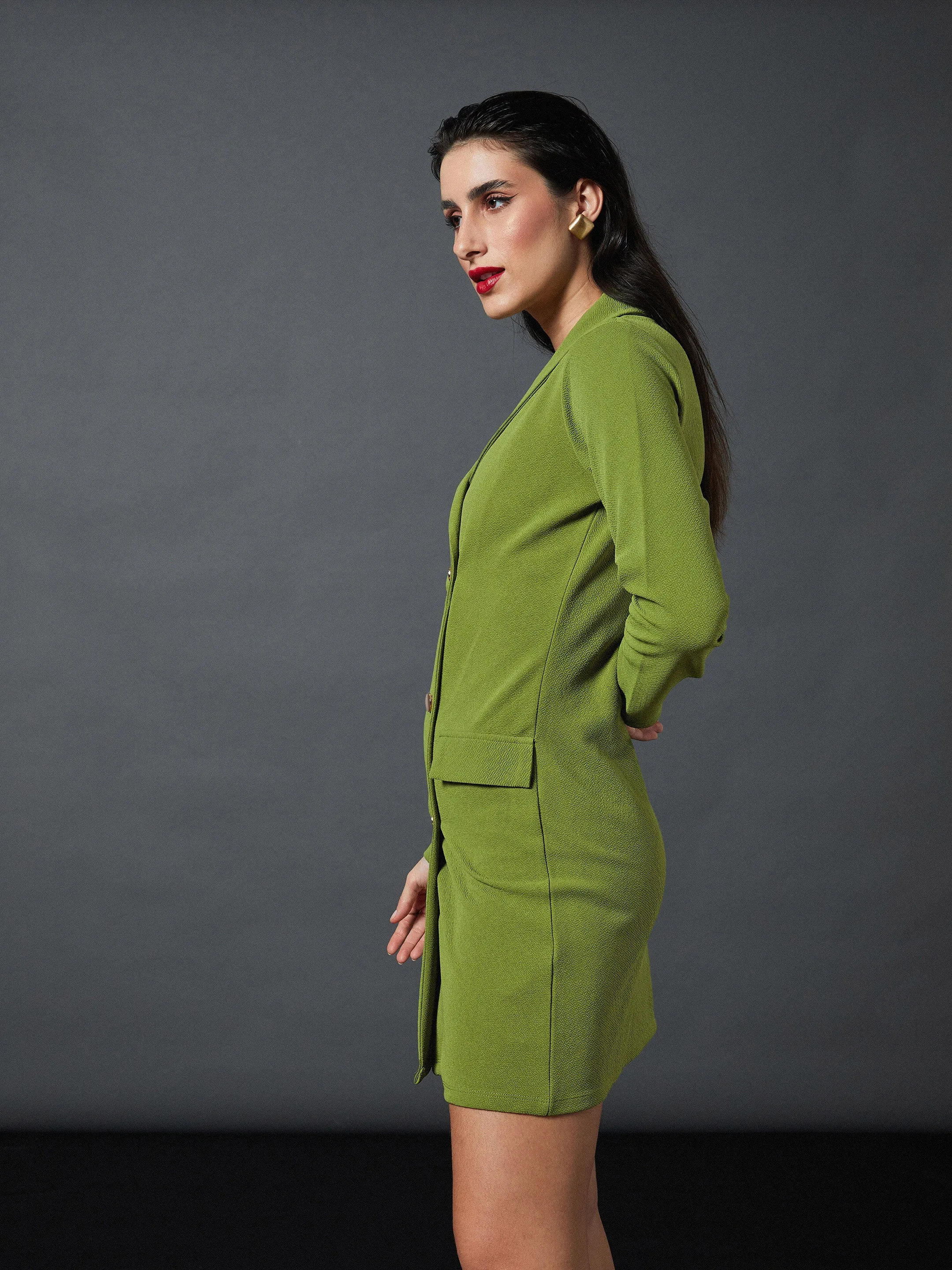 Women Olive Double Breasted Blazer Dress