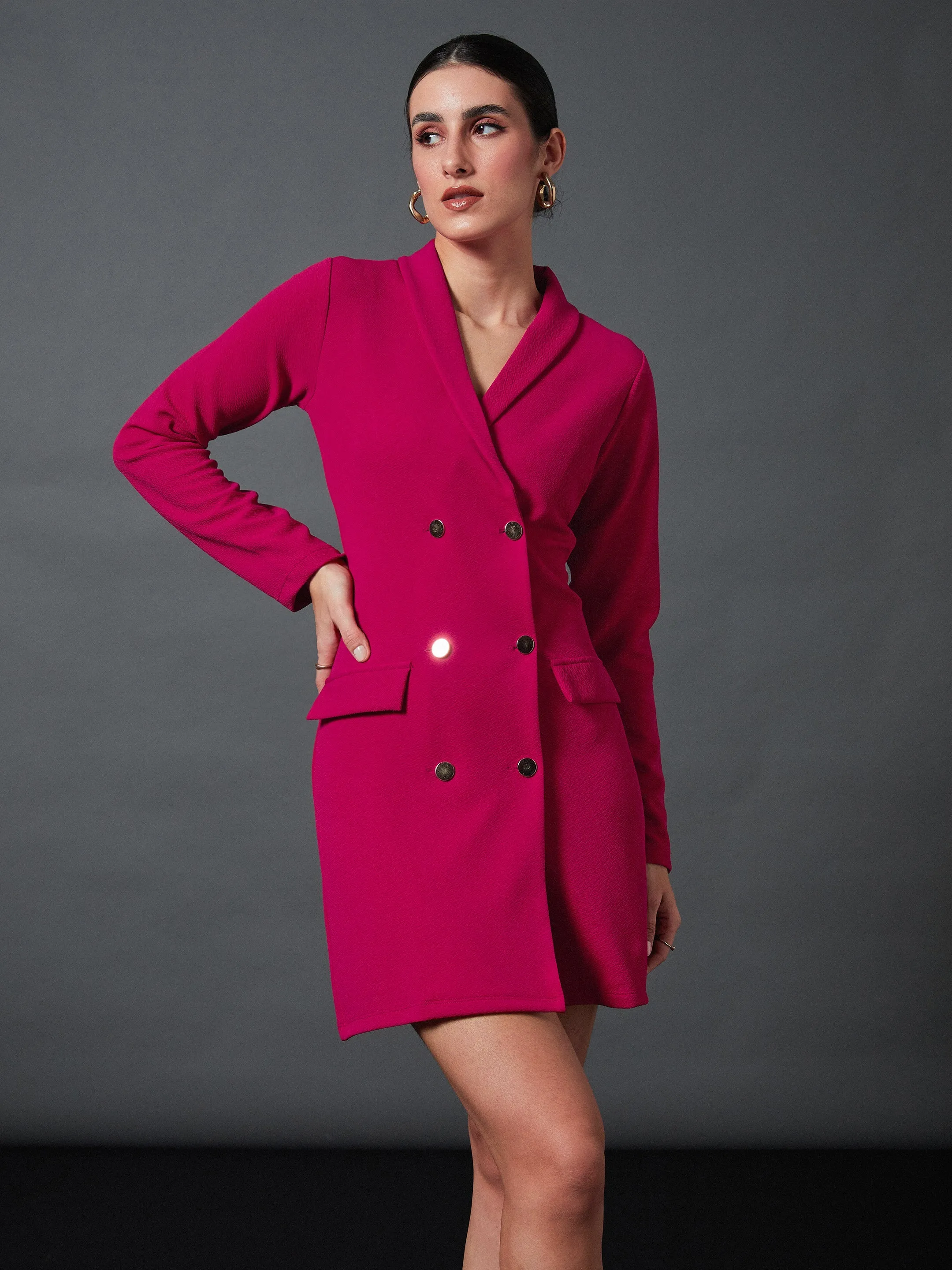 Women Pink Double Breasted Blazer Dress