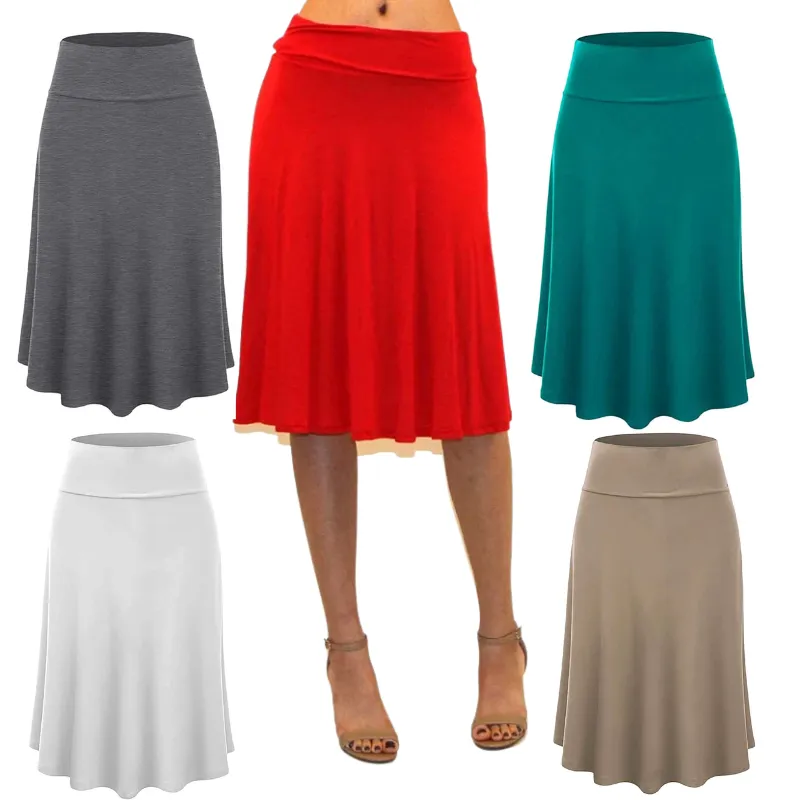 Women's Fold Over A-Line Midi Knee Length Flare Skirt