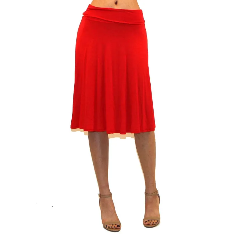 Women's Fold Over A-Line Midi Knee Length Flare Skirt