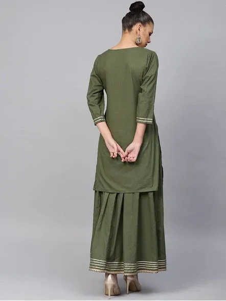 Women'S Green Solid Kurta With Skirt